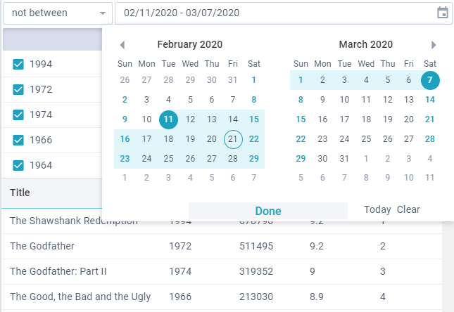 Webix Filter DateRange