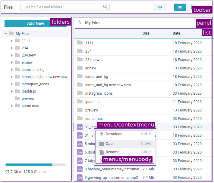 Webix File Manager 7.2 Class maps