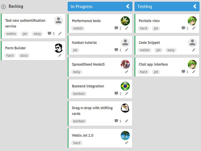 Webix Kanban with Compact skin