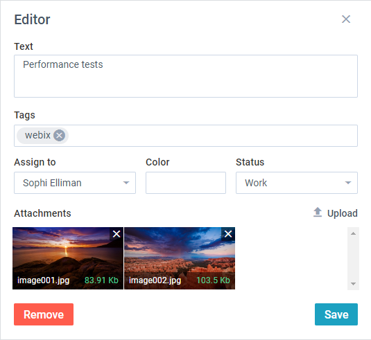 Webix Kanban attachments