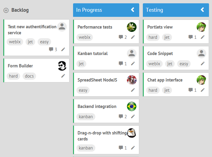 Webix Kanban with Flat skin