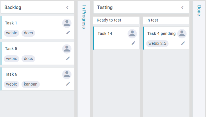 Kanban ready with subcolumns