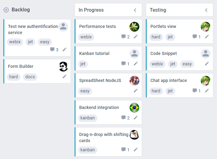 Webix Kanban with Material skin