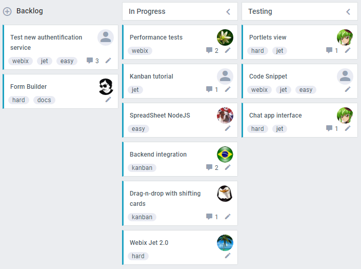 Webix Kanban with Mini skin